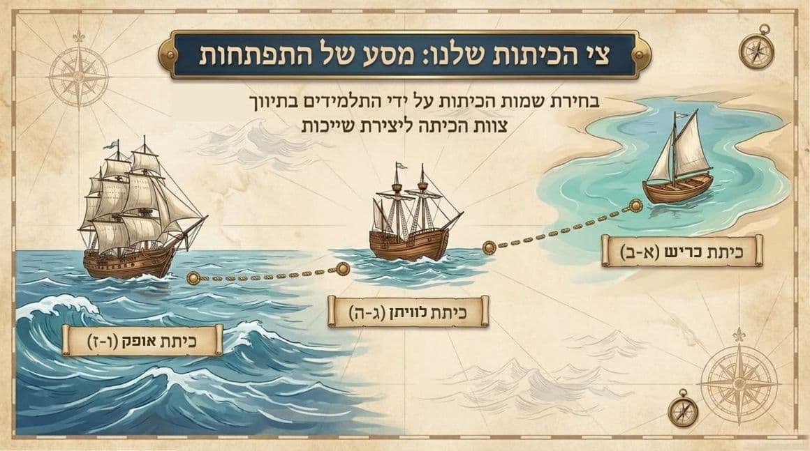 צי הכיתות: שלוש ספינות בים, כל אחת מייצגת כיתה